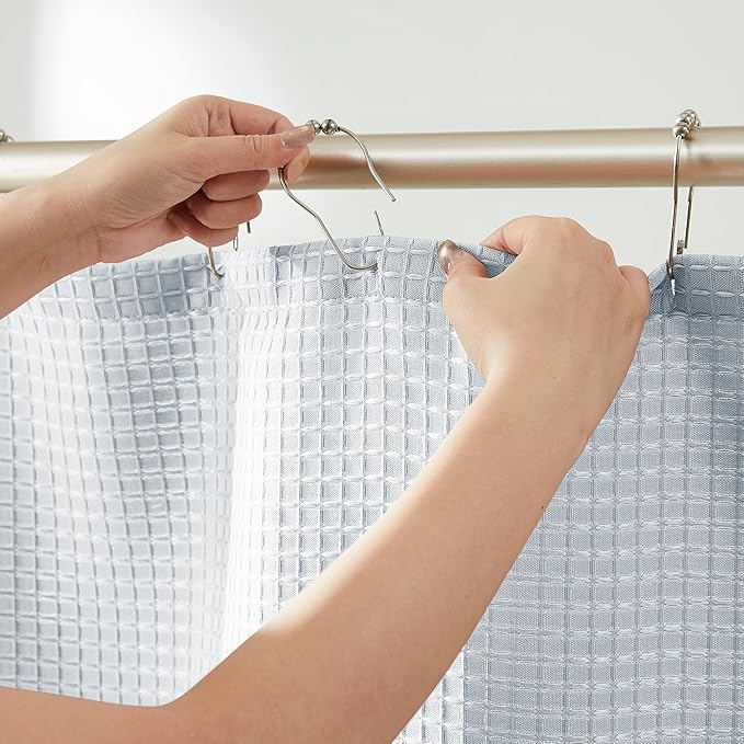Luxury Waffle Weave Shower Curtain Elegant Hotel Style Fabric for Bathroom, Water Repellent, Machine Washable Light Grey Waffle