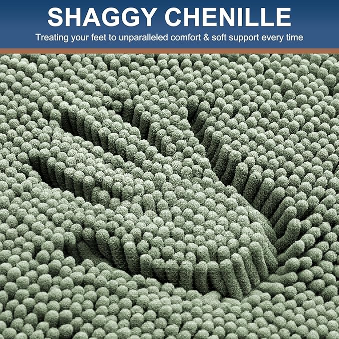 Smiry Luxury Chenille Bathroom Rugs 45x27, Extra Soft and Absorbent Shaggy Bath Mat, Machine Washable, Non-Slip Plush Carpet Runner for Tub, Shower, and Floor, Home Decor Accessories, Sage Green