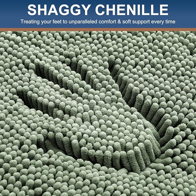 Smiry Luxury Chenille Bathroom Rugs 48x32, Extra Soft and Absorbent Shaggy Bath Mat, Machine Washable, Non-Slip Plush Carpet Runner for Tub, Shower, and Floor, Home Decor Accessories, Sage Green
