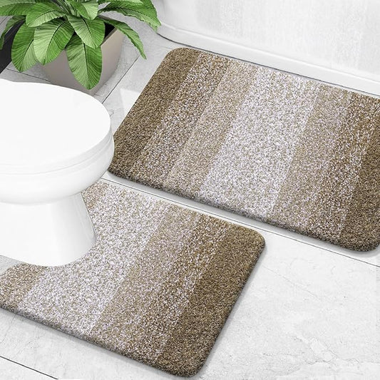OLANLY Bathroom Rug Set 2 Piece, Soft Absorbent Microfiber Bath Mats and U-Shaped Contour Toilet Rug, Non-Slip, Machine Wash Dry, Plush Shaggy Bath Mats for Bathroom (30"x20"+24"x20", Coffe)