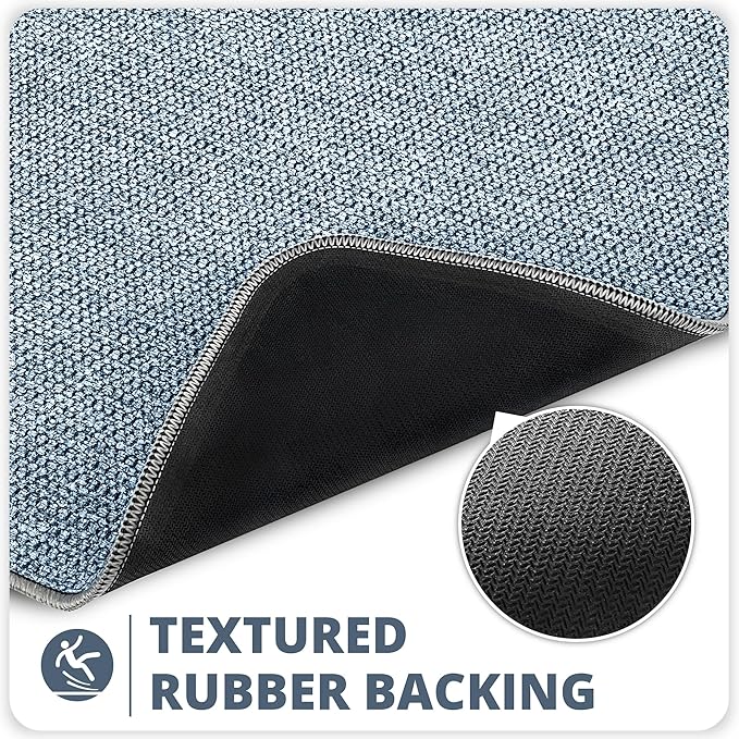 Bath Mat,Ultra Thin Bathroom Runner Rugs,Large Bath Mats for Bathroom,Quick Dry,Non-Slip,Machine Washable,Low Pile,Bath Rug,Shower Outside,Sink,Home Decor Accessories.Blue,2'x6'(24x72inch)