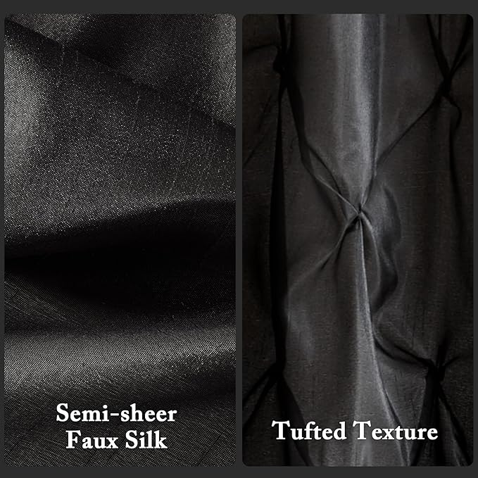 Madison Park Laurel Semi-Sheer Black Shower Curtain – Lightweight Faux Silk Fabric, 72x72 in, Light Filtering, Modern Style Bathroom Curtain Textured Tufting Detail Modern Mid-Century Bathroom Decor