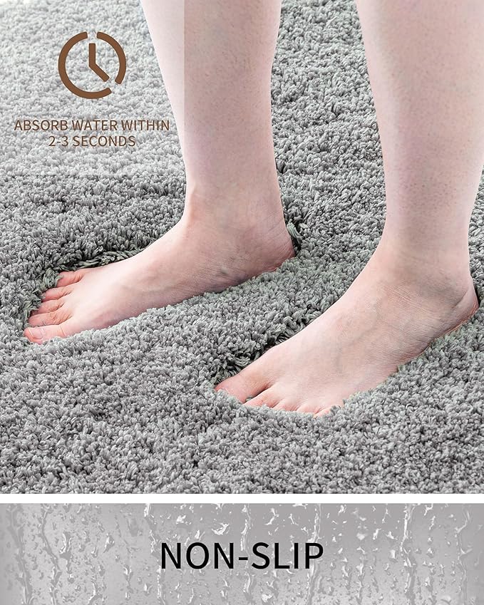 Bathroom Rugs Non Slip Washable 70x24, Ultra Thick Soft Microfiber Absorbent Bath Mats, High Density Foam Latex Non Slip Backing Bath Rugs, Fluffy Floor Carpet for Tub&Shower, Grey