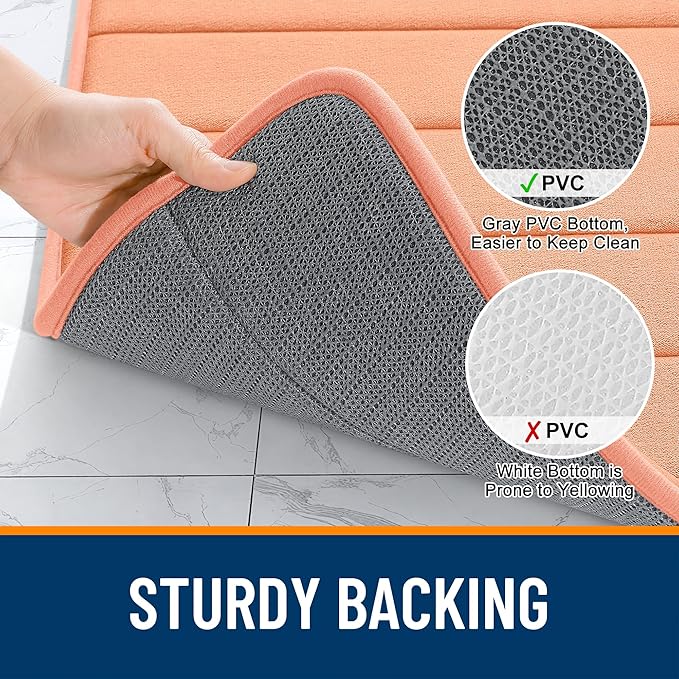 OLANLY Memory Foam Toilet Rugs U Shaped 24x20, Super Soft Absorbent Contour Bath Rugs, Quick Dry, Machine Washable Toilet Mat, Bathmat Floor Carpet, Bathroom Home Decor Accessories, Peach