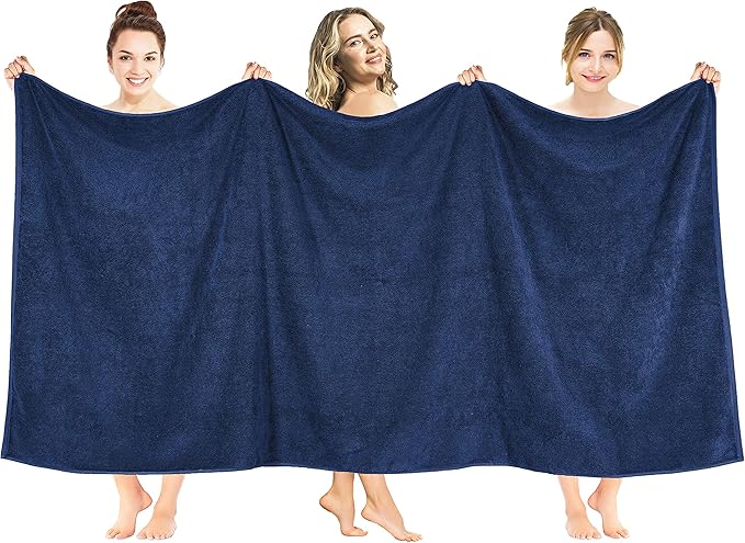 American Soft Linen 100% Cotton 600 GSM Turkish 40x80 Oversized Bath Towel Sheet, Extra Large Adult Towels for Bathroom, Navy Blue Bath Sheet