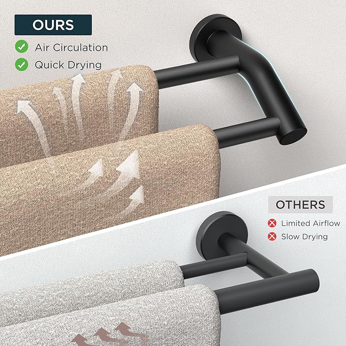 FORIOUS Double Towel Bar 30 Inch, Heavy Duty SUS304 Stainless Steel Dual Towel Racks for Bathroom Wall Mount, Space Saving Towel Rod Towel Holder Rail, Matte Black