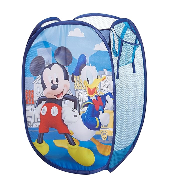 Mickey Mouse Pop Up Laundry Hamper with Durable Carry Handles,Blue Kids Clothes Storage, 21" H x 13.5" W x 13.5" L