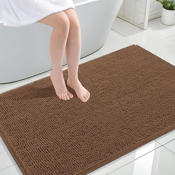 OLANLY Bathroom Rugs 44x32, Extra Soft Absorbent Chenille Bath Rugs, Rubber Backing Quick Dry, Machine Washable Bath Mats for Bathroom Floor, Tub and Shower, Home Decor Accessories, Mocha