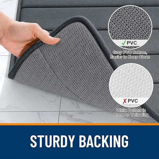 OLANLY Memory Foam Toilet Rugs U Shaped 24x20, Super Soft Absorbent Contour Bath Rugs, Quick Dry, Machine Washable Toilet Mat, Bathmat Floor Carpet, Bathroom Home Decor Accessories, Dark Gray