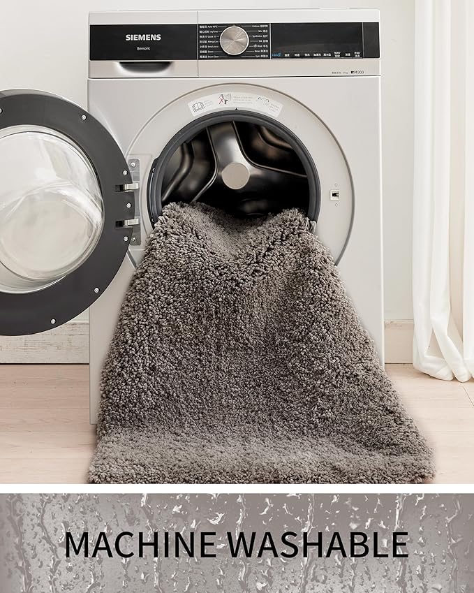 Bathroom Rugs Non Slip Washable 32x20, Ultra Thick Soft Microfiber Absorbent Bath Mats, High Density Foam Latex Non Slip Backing Bath Rugs, Fluffy Floor Carpet for Tub&Shower, Darkgrey
