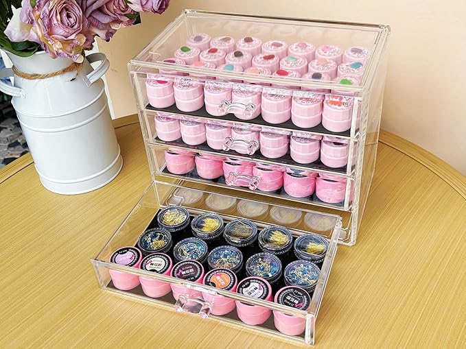 4 Tier Nail Art Decoration Storage Box，Acrylic Make Up&Jewelry Organizer with Drawers, Cosmetic Storage for Dresser Countertop and Bathroom，Transparent Acrylic Nail Art Jewelry Accessories