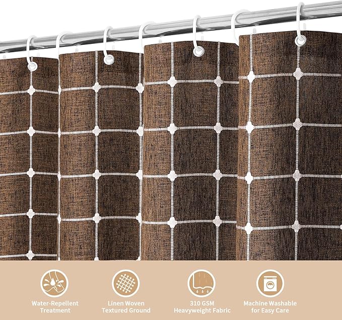 MitoVilla Brown Boho Shower Curtains for Modern Farmhouse Bathroom Decor, Country Thick Polyester Linen Fabric Shower Curtain with Tassel, 72 x 72