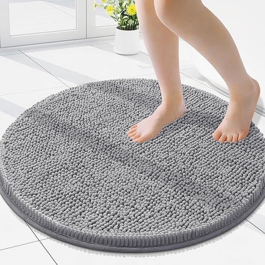 Smiry Luxury Chenille Round 24''x24'', Extra Soft and Absorbent Shaggy Bathroom Mat Rugs, Machine Washable, Non-Slip Plush Carpet for Tub, Shower, and Bath Room, Grey