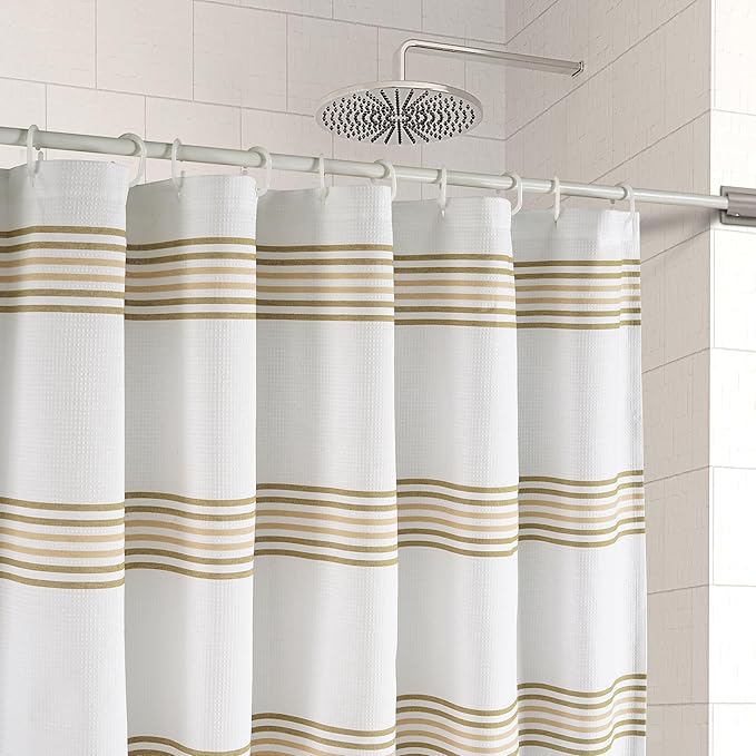 LANE LINEN Waterproof Shower Curtain - 72W x 72H - 2 in 1 Fabric Design with Built in Laminated Inner Layer - No Liner Needed - Quick Dry & Machine Washable - Header with Rust Proof Grommets - Beige