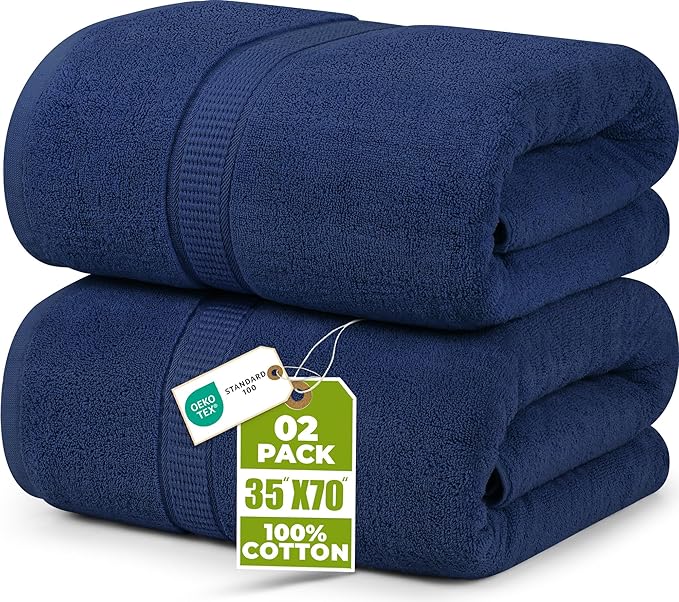 Utopia Towels Luxurious Jumbo Bath Sheet 2 Piece, 600 GSM, 35 by 70 Inches, 100% Ring Spun Cotton, Highly Absorbent and Quick Dry Extra Large Bath Towel, Super Soft Towel, Navy