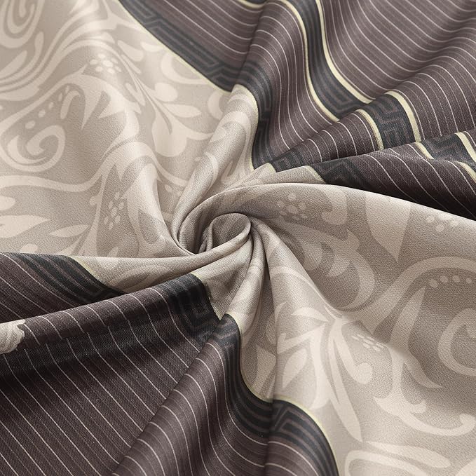 90 Inch Fabric Shower Curtain, Extra Long Brown and Tan Damask Stripe Shower Curtains for Bathroom, 72" W x 90" H