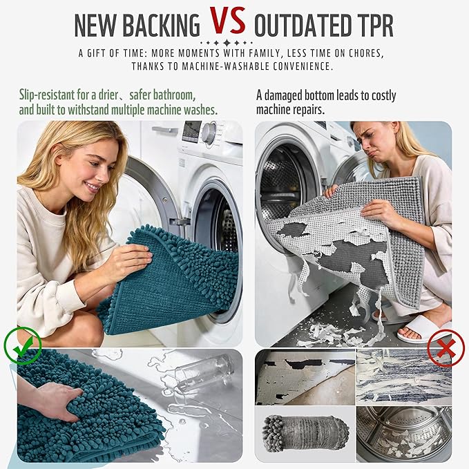Yimobra Bathroom Rugs Non Slip Washable 32x20 Inch - Ultra Soft Absorbent Chenille Bath Mat, Quick Dry Shaggy Floor Carpet for Tub Shower, Peacock Blue Home Decor Accessories