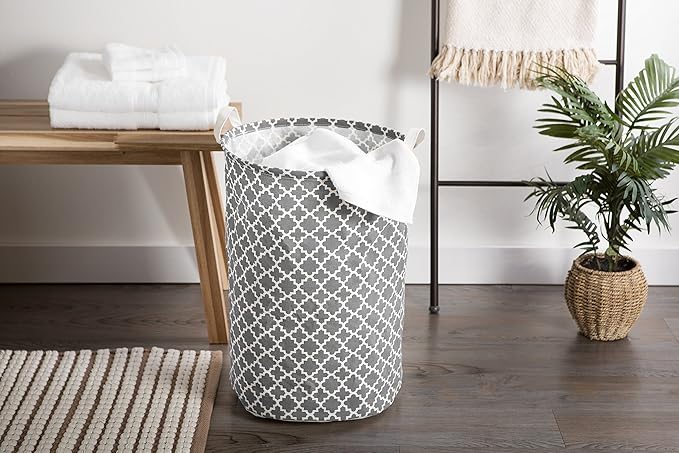 DII Laundy Collection, PE Coated Collapsible Bin, Gray Lattice, Laundry Hamper (Pack of 2)