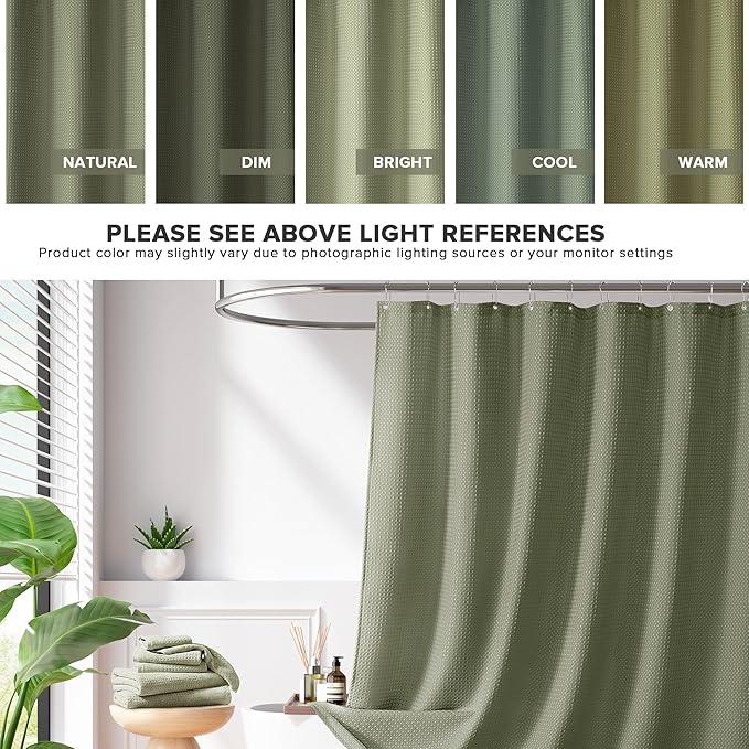 Madison Park Shower Curtain Waffle Weave, Vibrant Dyed, Waffle Shower Curtain 3M Scotchgard Moisture Management, Farmhouse Long Shower Curtains for Bathroom, Long: 72x78 Sage Green