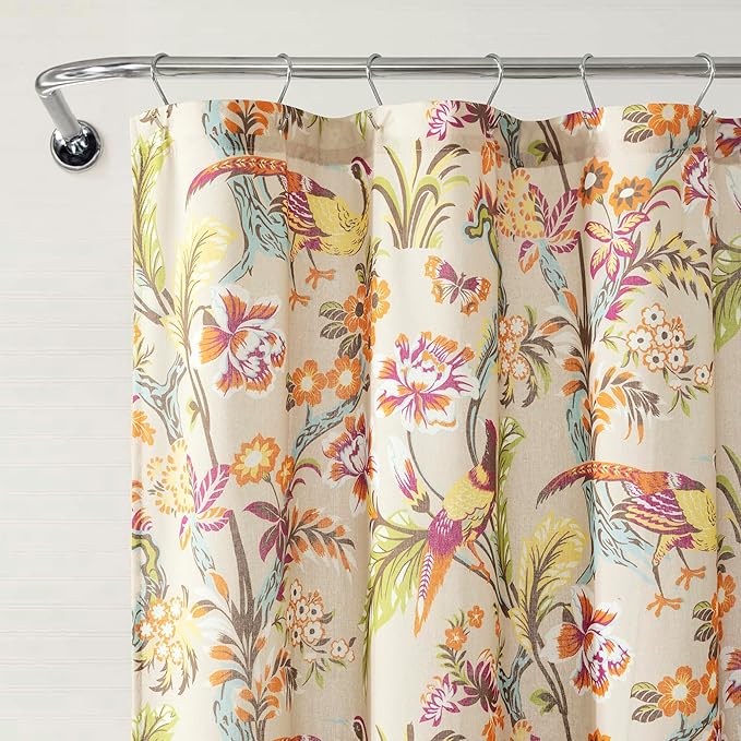 Lush Decor Dolores Linen Textured Shower Curtain Single 72" W x 72" L Neutral & Multi - Floral Shower Curtains for Bathroom - Bathroom Curtain