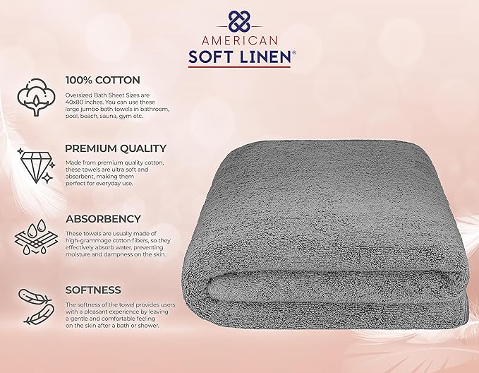 American Soft Linen 100% Cotton 600 GSM Turkish 40x80 Oversized Bath Towel Sheet, Extra Large Adult Towels for Bathroom, Dark Gray Bath Sheet