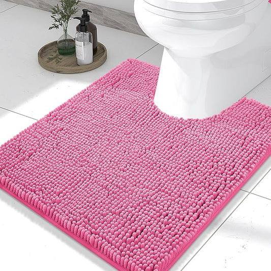 Smiry Luxury Chenille Toilet Rugs U-Shaped 24x20, Soft Absorbent Non-Slip Contour Bathroom Rugs for Toilet, Machine Washable Contoured Bath Mats, Hot Pink