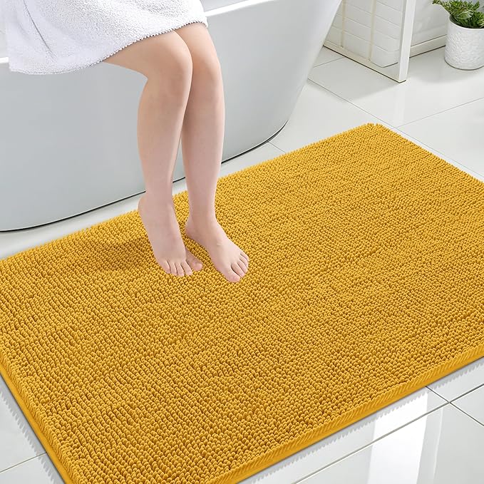 OLANLY Bathroom Rugs 47x32, Extra Soft Absorbent Chenille Bath Rugs, Rubber Backing Quick Dry, Machine Washable Bath Mats for Bathroom Floor, Tub and Shower, Home Decor Accessories, Golden Yellow