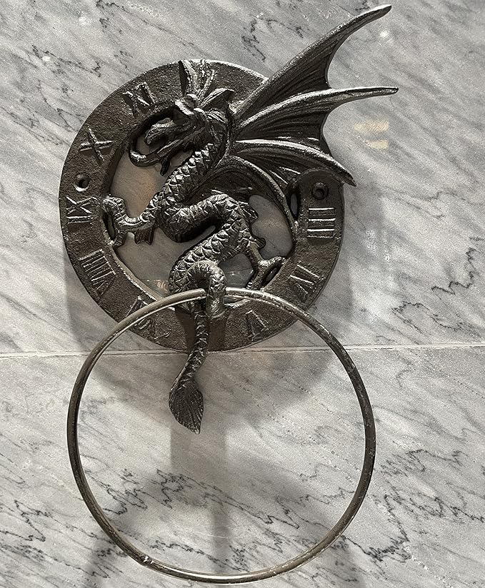 Cast Iron Antique Dragon Towel Ring, Wall Mounted Medieval/Gothic Accessories for Bathroom