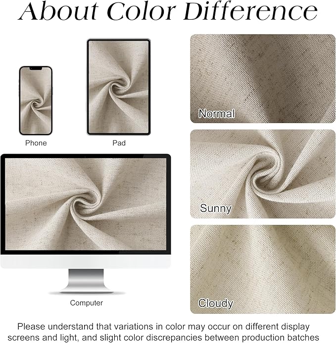 Naturoom Light Tan Linen Shower Curtain, Cloth Textured Fabric Shower Curtain Set with Hooks, Simple Elegant Modern Farmhouse Country Ultra Thick Bath Curtains for Bathroom,Water Repellent,54x78