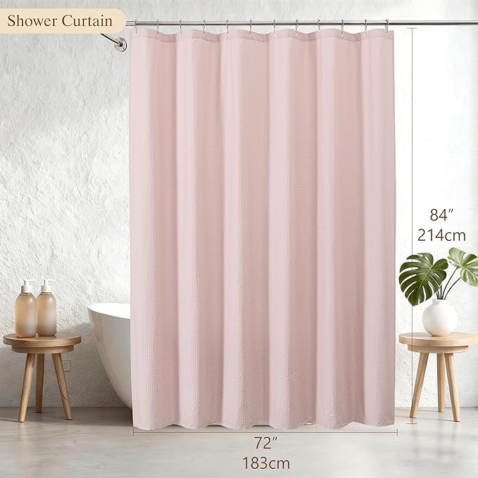 Aiyufeng Long Shower Curtains for Bathroom，Dot Like Embossed Textured Water Repellent Fabric Shower Curtain，Hotel Luxury Quality & Soft Cloth，Machine Washable，72Wx84L，Pink