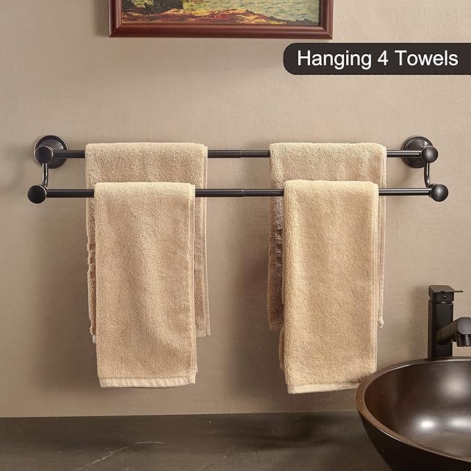 WOLIBEER Bronze Double Towel Bar, Adjustable 14.96 to 26.57 inches Towel Holder Oil Rubbed Farmhouse Towel Rack Rustic Towel Hanger Bathroom Wall Mounted
