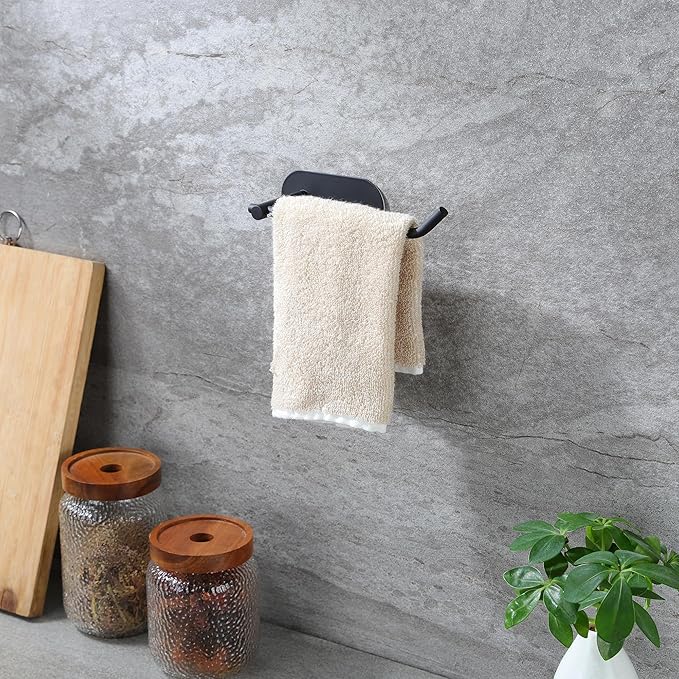 SUNTECH Hand Towel Holder,2 Packs Black Hand Towel Bar,6 3/10 Inch Self Adhesive Hand Towel Rack/Towel Ring for Bathroom Kitchen