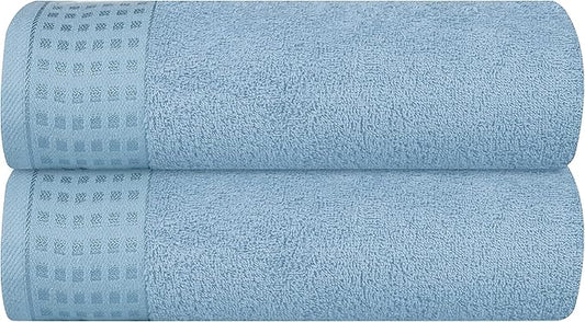GLAMBURG 100% Cotton 2 Pack Oversized Bath Towel Set 28x55 Inches, Ultra Soft Highly Absorbant Compact Quickdry & Lightweight Large Bath Towels, Ideal for Gym Travel Camp Pool - Sky Blue