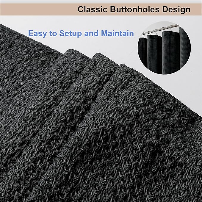 OWENIE Black Shower Curtain, Waffle Weave Heavy Fabric Shower Curtain for Bathroom, Waterproof Thick Textured 420G/M Soft Elegant Luxury Hotel Spa Bath Curtains, Machine Washable, Black, 72W x 72L