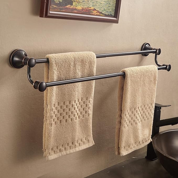 WOLIBEER Bronze Double Towel Bar, Adjustable 14.96 to 26.57 inches Towel Holder Oil Rubbed Farmhouse Towel Rack Rustic Towel Hanger Bathroom Wall Mounted