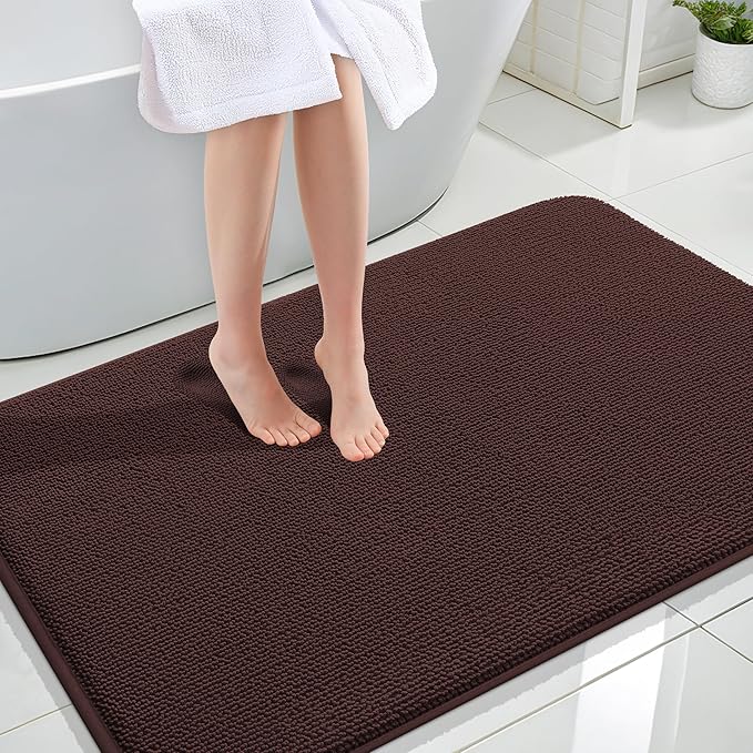 OLANLY Thick Memory Foam Bath Mat Rug 44x32, Extra Soft Absorbent Bathroom Rug, Quick Dry Bath Mats, Non-Slip, Machine Washable Carpet for Bathroom, Tub and Shower, Home Decor Accessories, Brown