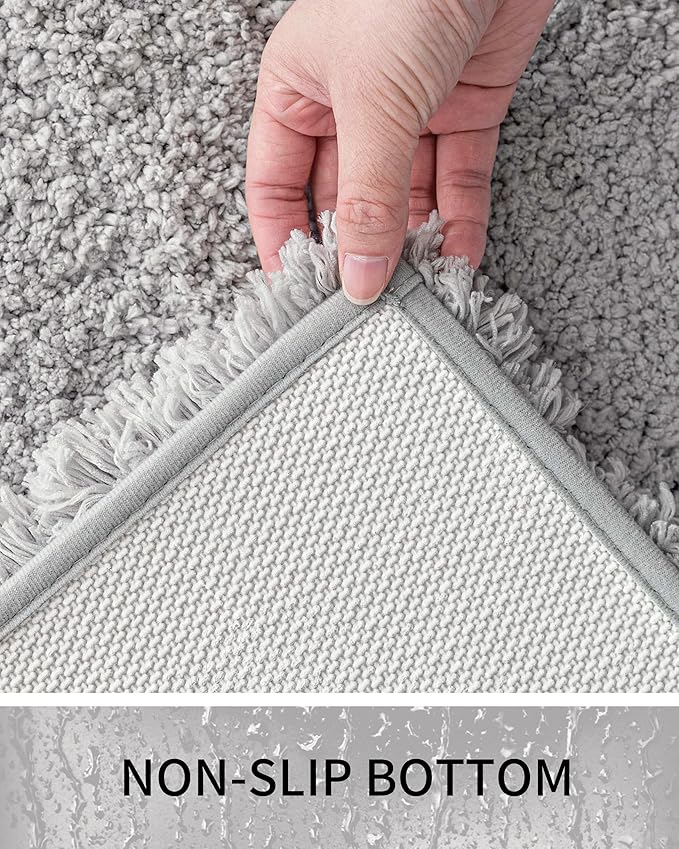 Bathroom Rugs Non Slip Washable 32x20, Ultra Thick Soft Microfiber Absorbent Bath Mats, High Density Foam Latex Non Slip Backing Bath Rugs, Fluffy Floor Carpet for Tub&Shower, Grey