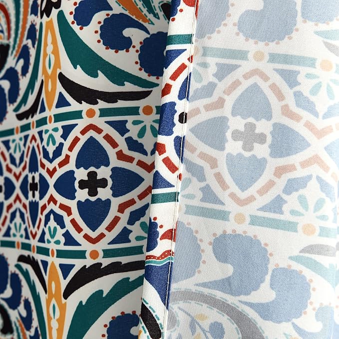 Lush Decor Boho Medallion Shower Curtain Single 72" W x 72" L Turquoise & Tangerine - Boho Shower Curtains for Bathroom Decor - Blue Bathroom Curtain