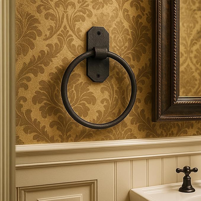 Mystic Colonial Cast Iron Towel Bar Rustic Wall Mounted Metal Rack for Bathroom, Kitchen, or Entryway, Black Heavy-Duty Towel Holder (6.25", Rustic Victorian Wall Mounted)