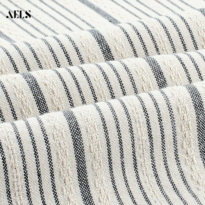 AELS Farmhouse Hanging Laundry Hamper with 2 Hooks, Washable Beige & Black Stripes Laundry Bag with Zipper & Wide Open Top, Over the Door Organizer for Dirty Clothes, Space Saving Storage