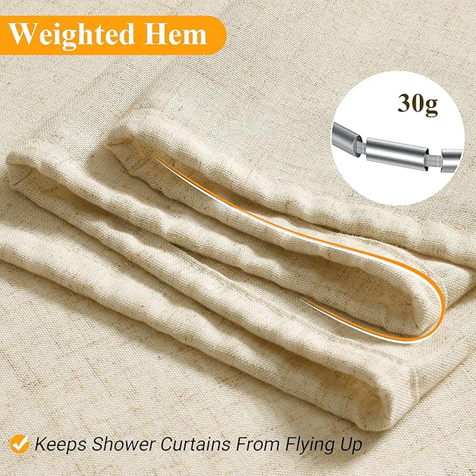 Naturoom Beige Linen Shower Curtain, Textured Fabric Shower Curtains for Bathroom Modern Farmhouse Neutral Tone Premium Quality Fabric Bohemian Rustic Cottage Country Bathroom Decor, Cream, 54 x 78