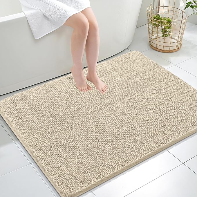 OLANLY Bathroom Rugs 40x32, Extra Soft Absorbent Chenille Bath Rugs, Rubber Backing Quick Dry, Machine Washable Bath Mats for Bathroom Floor, Tub and Shower, Home Decor Accessories, Sand