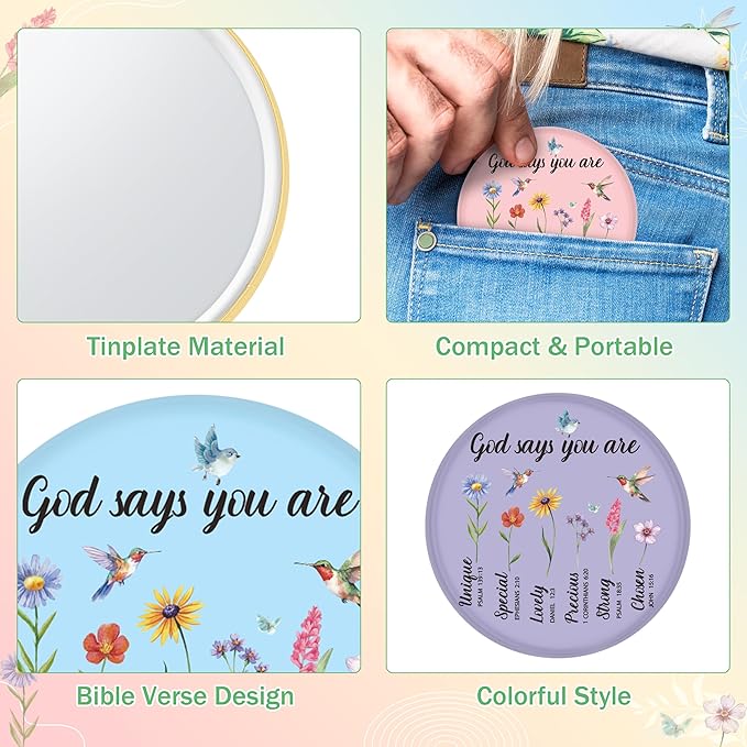 Y1tvei Bible Verse Mirrors Christian Gifts for Women - 36Pcs Scripture Inspirational Mini Compact Mirrors, Round Portable Pocket Makeup Mirrors for Purse Religious Church Birthday Party Favors Decor