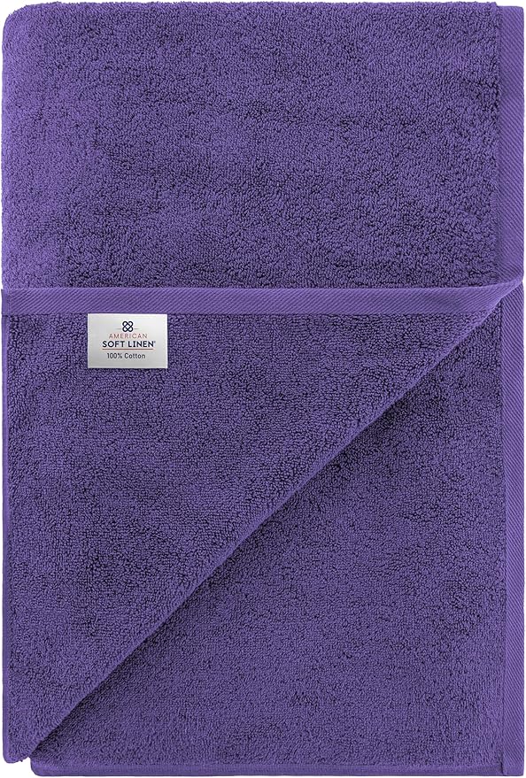 American Soft Linen 100% Cotton 600 GSM Turkish 40x80 Oversized Bath Towel Sheet, Extra Large Adult Towels for Bathroom, Purple Bath Sheet