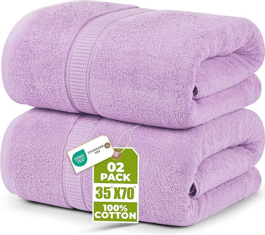 Utopia Towels Luxurious Jumbo Bath Sheet 2 Piece, 600 GSM, 35 by 70 Inches, 100% Ring Spun Cotton, Highly Absorbent and Quick Dry Extra Large Bath Towel, Super Soft Towel, Lavender