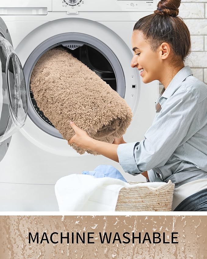 Bathroom Rugs Non Slip Washable 32x20, Ultra Thick Soft Microfiber Absorbent Bath Mats, High Density Foam Latex Non Slip Backing Bath Rugs, Fluffy Floor Carpet for Tub&Shower,Beige