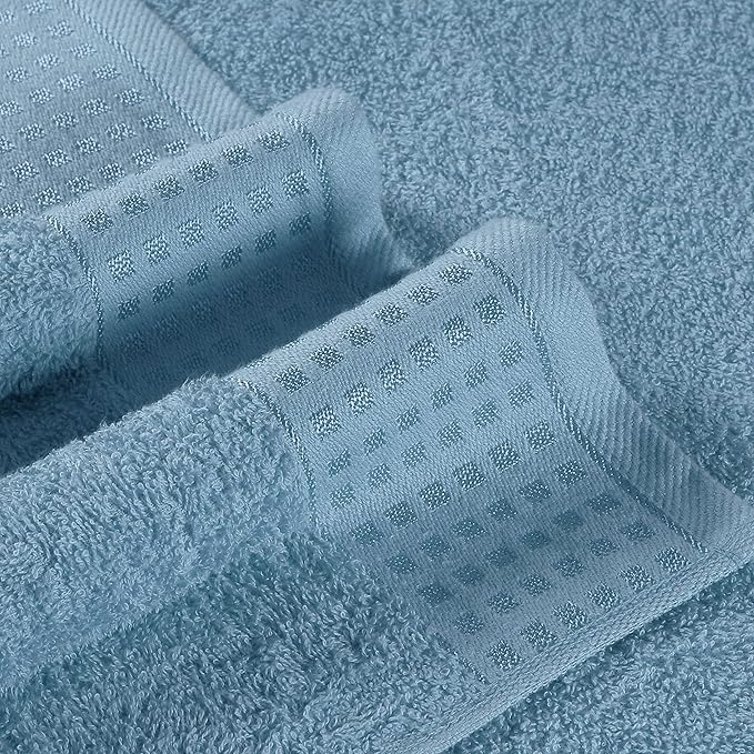 GLAMBURG 100% Cotton Ultra Soft 6 Pack Towel Set, Contains 2 Bath Towels 28x55 Inches, 2 Hand Towels 16x24 Inches & 2 Wash Coths 12x12 Inches, Compact Absorbent Lightweight & Quickdry - Sky Blue