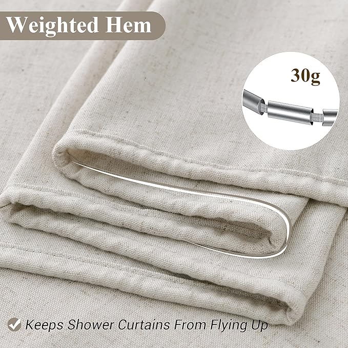 Naturoom 36 Inch Shower Curtain - Stall Narrow Half Green Linen Ultra Thick Fabric Shower Curtain Set with Hooks, Boho Farmhouse Rustic RV Camper Bath Curtains for Bathroom, Oatmeal, 36x72