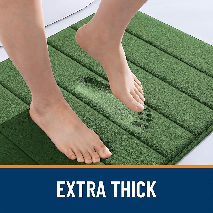 OLANLY Memory Foam Long Bathroom Rugs Runner 47x20, Super Soft Absorbent Bath Mat, Quick Dry, Machine Washable Shower Floor Rugs, Bathmat Carpet, Bathroom Home Decor Accessories, Olive Green