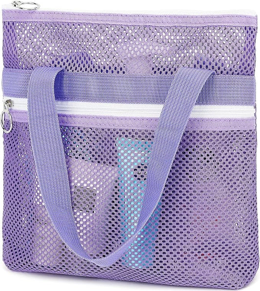 Fammart Mesh Shower Caddy Portable with Zipper & 2 Pockets - Quick Dry Shower Caddy Hanging for Travel Gym Camp Beach - Organizer Bag Bathroom Essentials for College Dorm